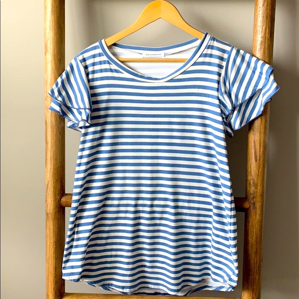 Rose & Remington Flutter Sleeve Striped Tee